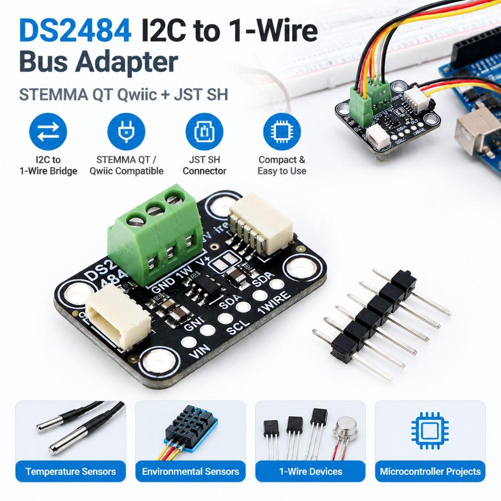 Qwiic + JST SH DS2484 Module I2C to 1-Wire Bridge I2C to 1-Wire Adapter  Microcontroller Projects