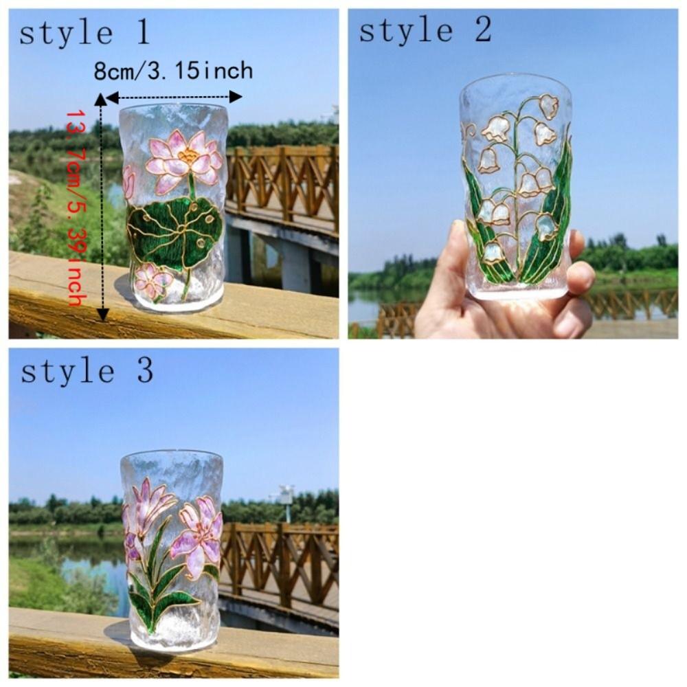 Glacier Texture Hand-Painted Glass Cup Flower Design Beer Cup Fashion Juice Cup  Tea Time