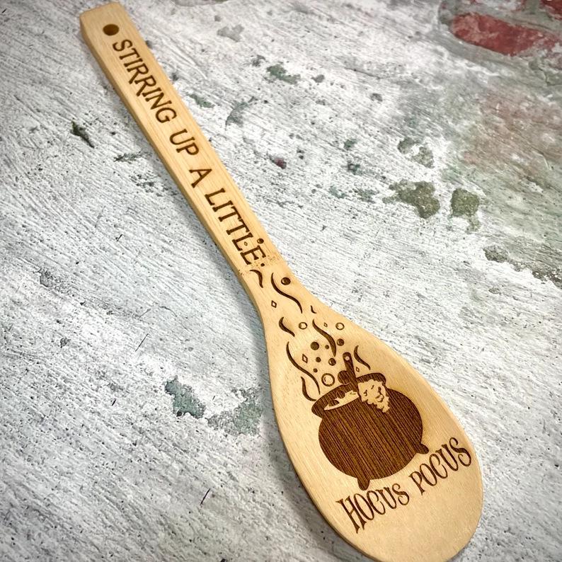 Halloween Witch Hat Engraved Bamboo Spoon