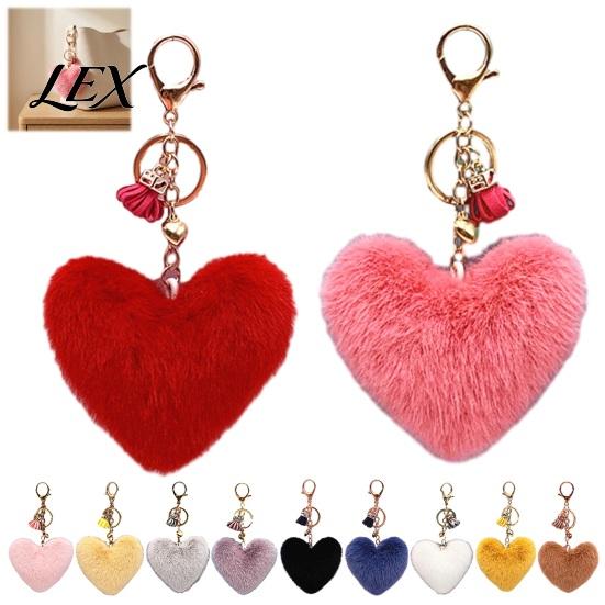 Plush Love Keychain Heart for Backpack, Fuzzy Keyring Decorative Bag Charm, Women Girls Handbags Accessory