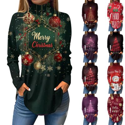 Женская осенняя повседневная толстовка с длинным рукавом, винтажный принт, топ с высоким воротом, пуловер