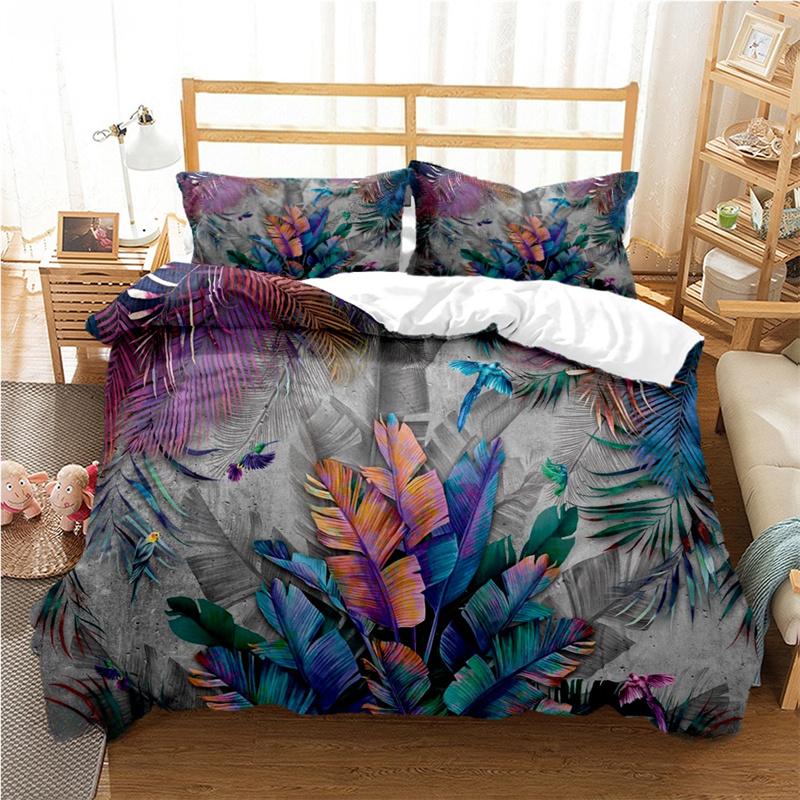 Tropical Leaf Duvet Cover Set All Season Soft Bedding with Pillowcases Single Double Queen King Size