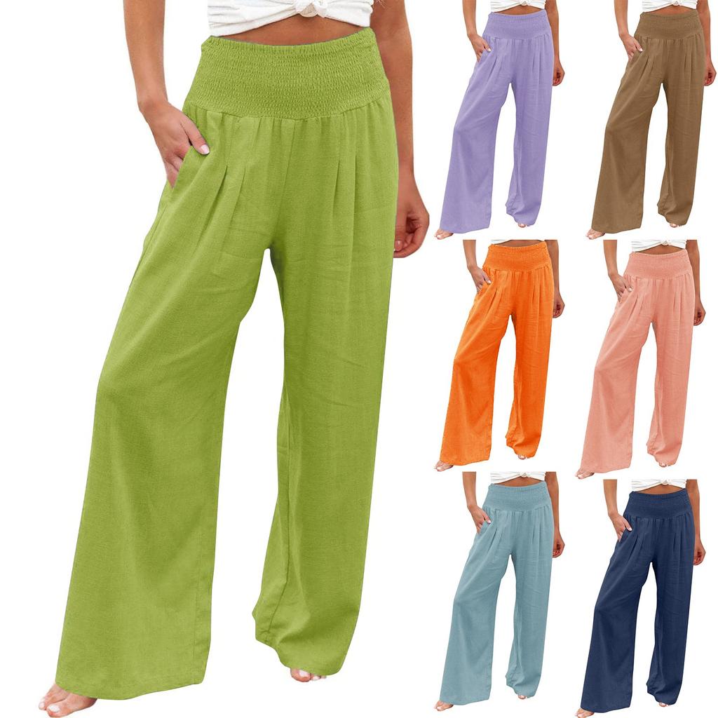Women's Casual Pants Loose Soft Solid Color  Wide Leg Long Pants High Waist Straight Leg Pants
