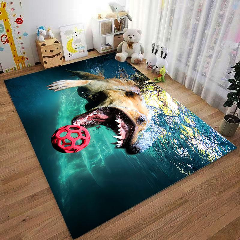 Underwater Dog with Red Toy suitable as a non-slip mat for the living room or bedroom sofa