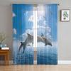 Animal Dolphin Sea Blue Sky Flying Bird Clouds Sheer Curtains for Living Room Decor Window Curtains Kitchen Tulle Voile Curtains