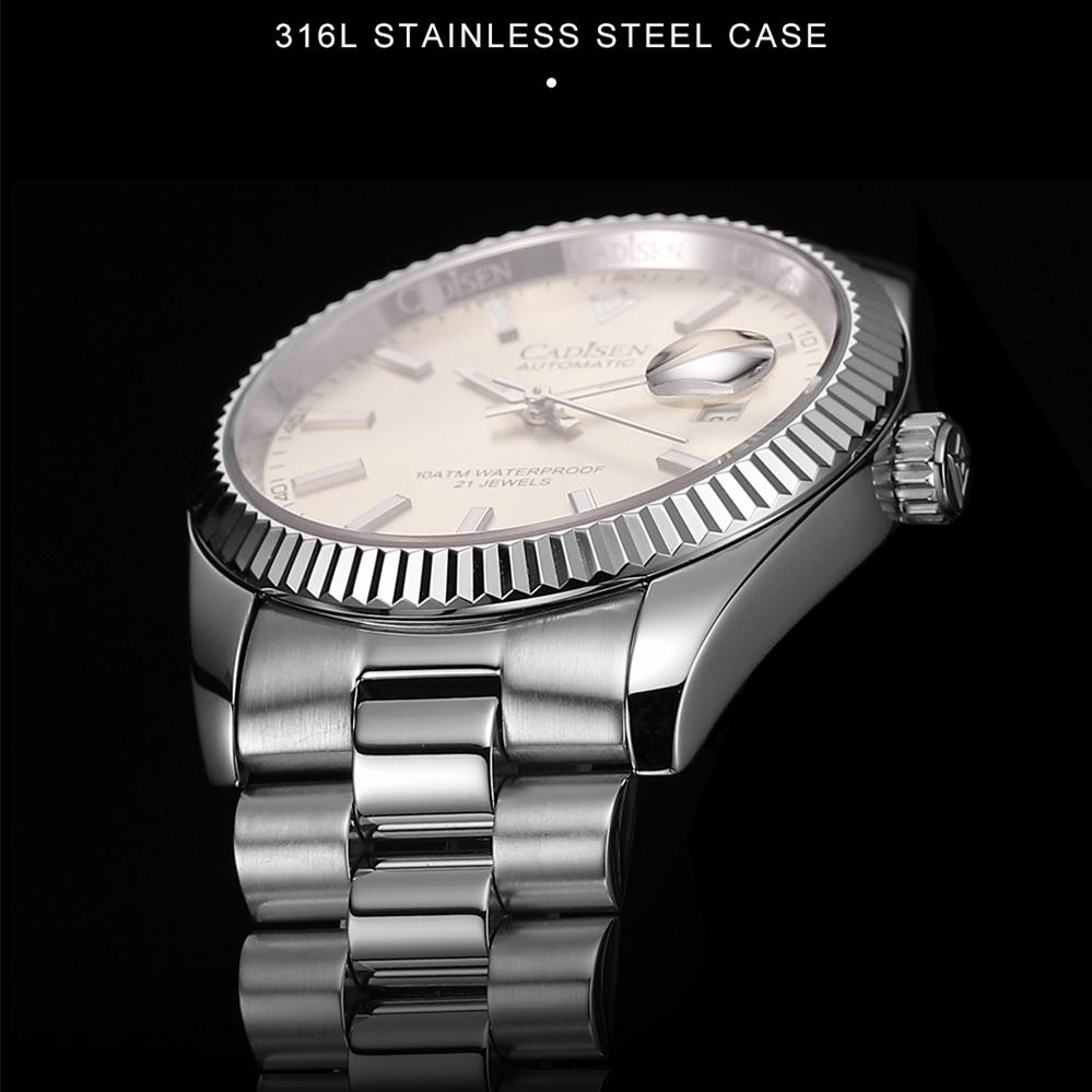 Cadisen 8214 Новые роскошные мужские часы высшего бренда с коробкой, водонепроницаемые 10 атм, 21 УКРАШЕНИЕ, автоматические мужские механические часы