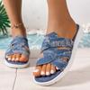 Fashion 2024 Fashion Women's Canvas Sandals Light Breathable Summer Slippers Lace Up Open Toe Ladies Blue Denim Flat Shoes Zapatos Mujer