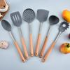 Силиконовая кухонная утварь, деревянная ручка, кастрюля с антипригарным покрытием, кухонные принадлежности, набор для готовки, термостойкая суповая ложка, дуршлаг, лопатка для пасты