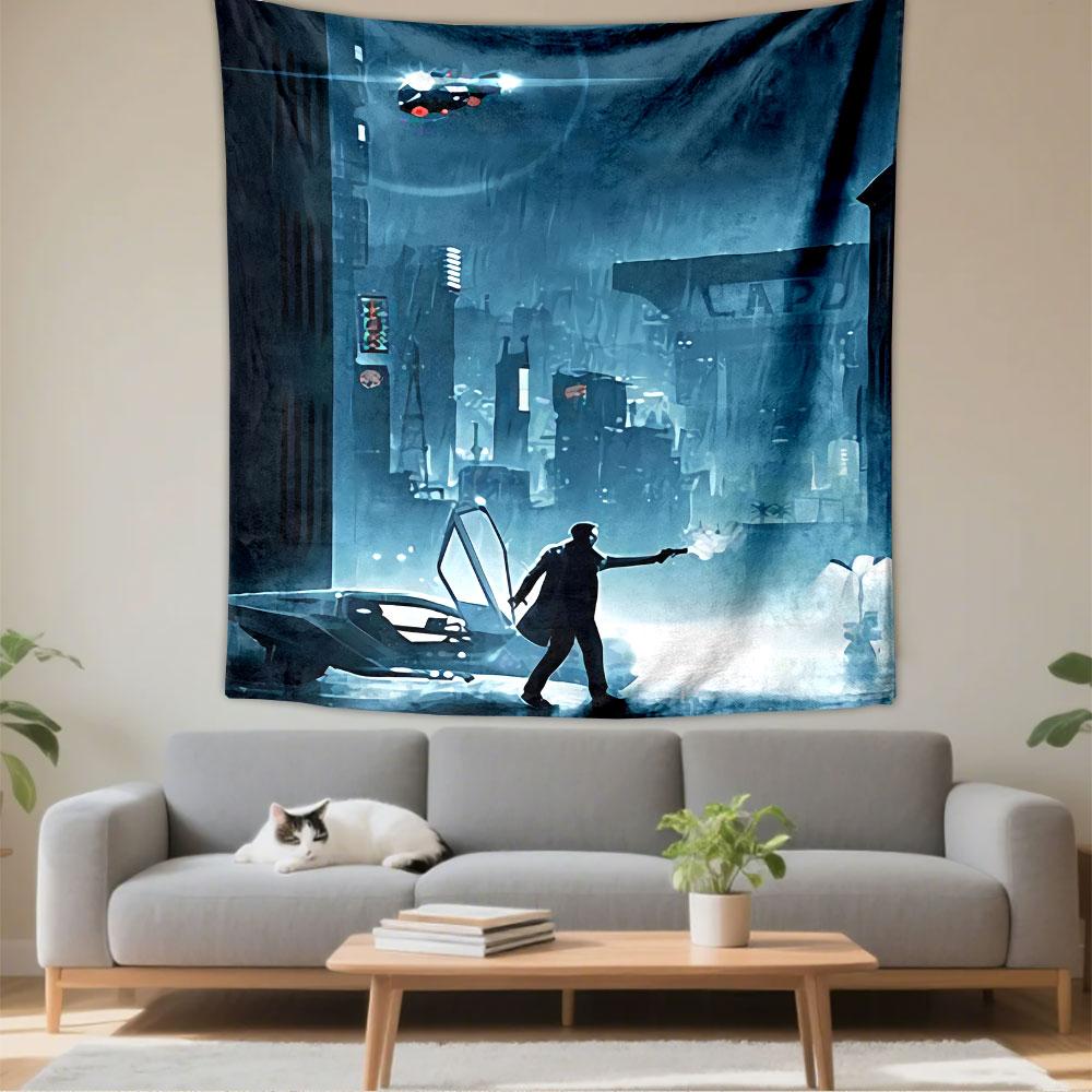 Blade Runner LAPD Tapestry Wall Hanging, Police Badge Neon Sign Art, Futuristic Wall Decor for Bedroom Living Room Dorm
