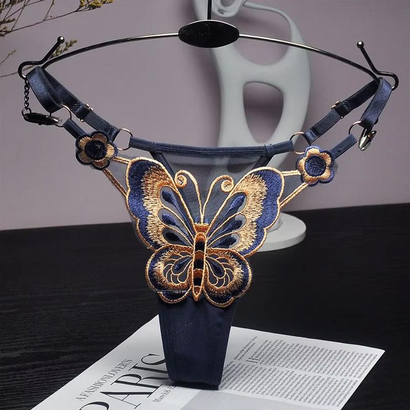 Сексуальные кружевные стринги женские с бабочкой, трусики с низкой посадкой, G-стринги, прозрачные сетчатые трусики, трусики с регулируемой талией, женские трусики-кюлот