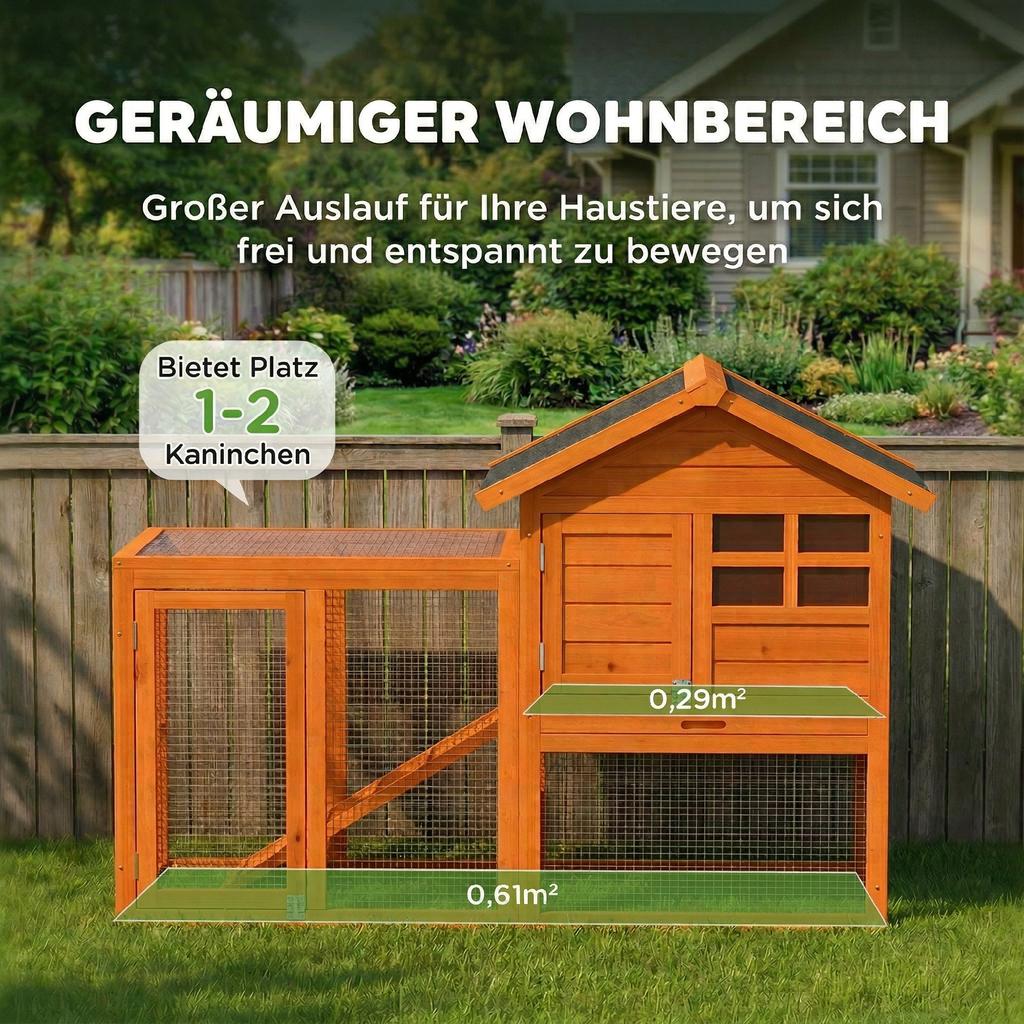 Hasenstall 2 Tier Rabbit Hutch With Waterproof Bitumen Roof Free Run Enclosure Ramp Doors Wood 123.5x62.6x92.5cm Orange