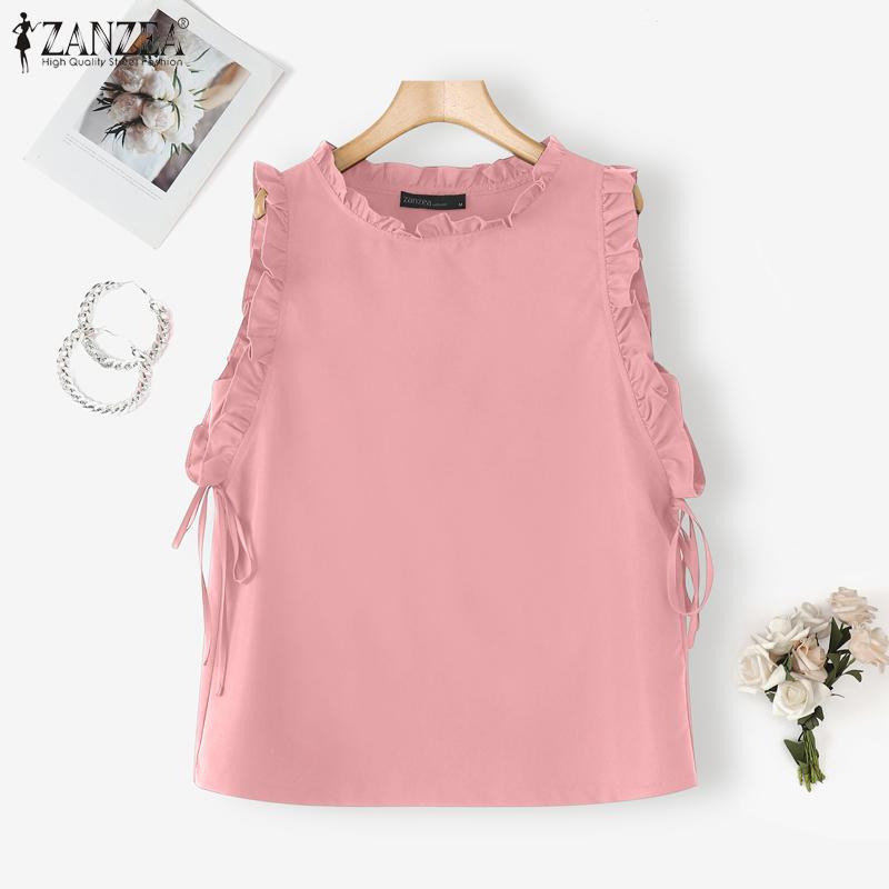 ZANZEA Женские повседневные топы без рукавов с круглым вырезом, однотонные, летние