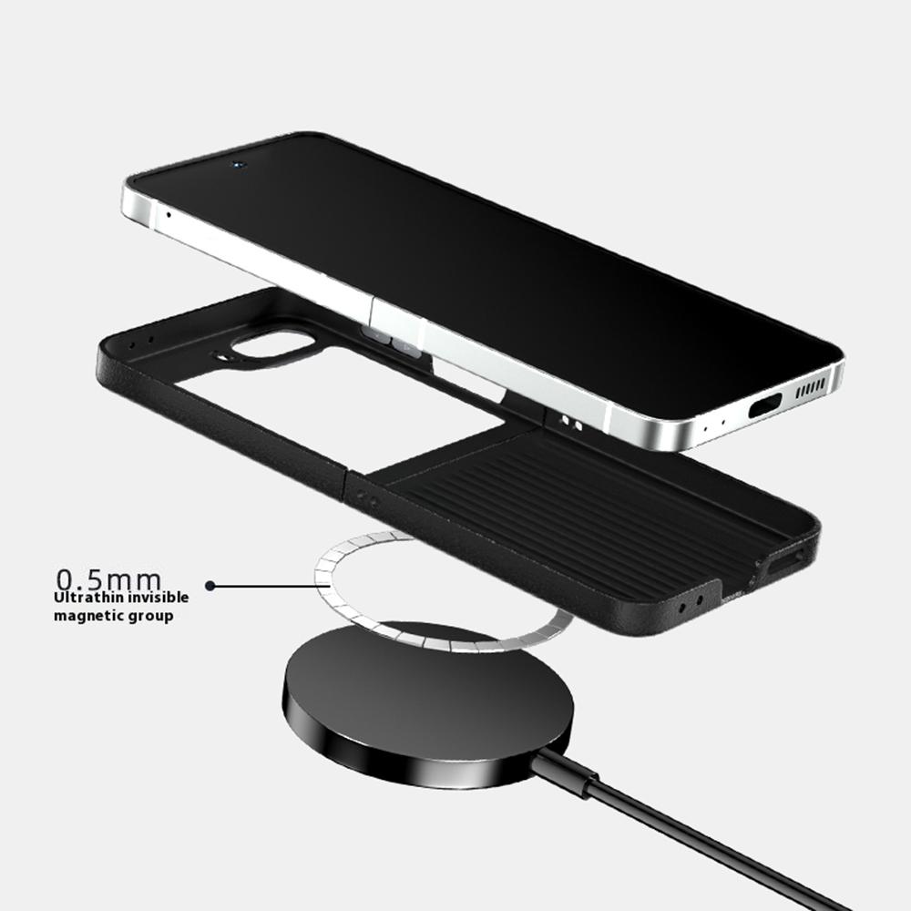 ABEEL For Samsung Galaxy Z Flip6 5G Case Compatible with MagSafe Micro-Embossing PC TPU Aluminum Alloy Leather Phone Cover