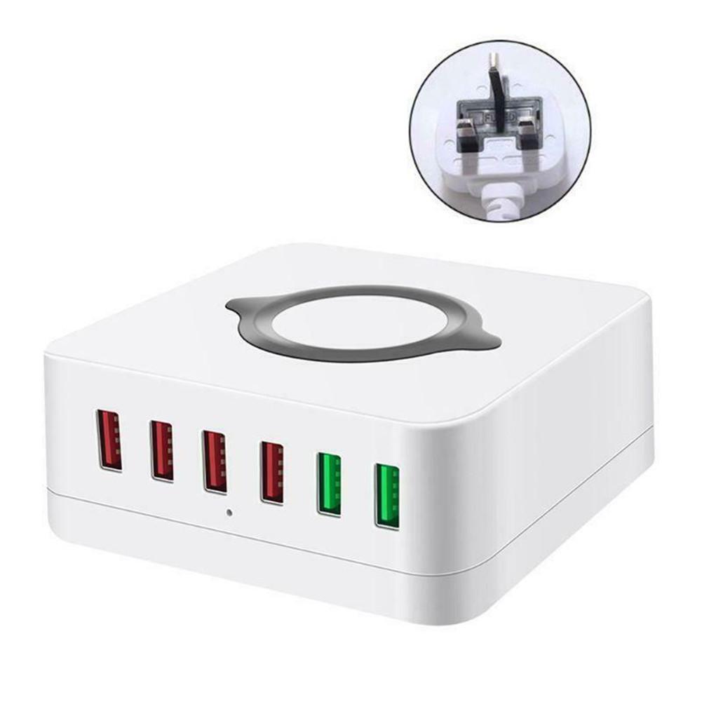 6-портовое USB Qi Быстрое Беспроводное Зарядное Устройство Двойная Быстрая Зарядка QC3.0 Зарядная Станция
