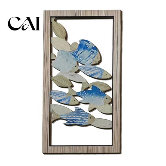 Nautical Bathroom Decor Decorative Fish Sign, Wooden Hollow Ocean Themed Wall Art, with Adhesive for Walls Tape No Drill Living Room Bedroom