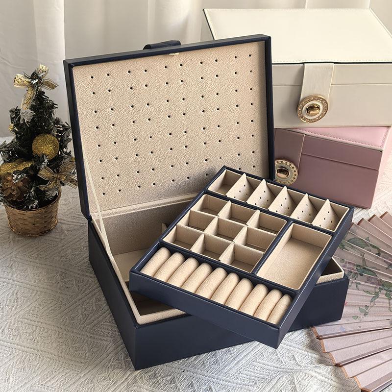 Jewelry Storage Box PU Leather Necklace Jewelry Packaging Premium Gift Lock Jewelry Box