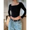 Dorothy Spring Korean Square Neck Irregular Long Sleeve Women's T-shirt