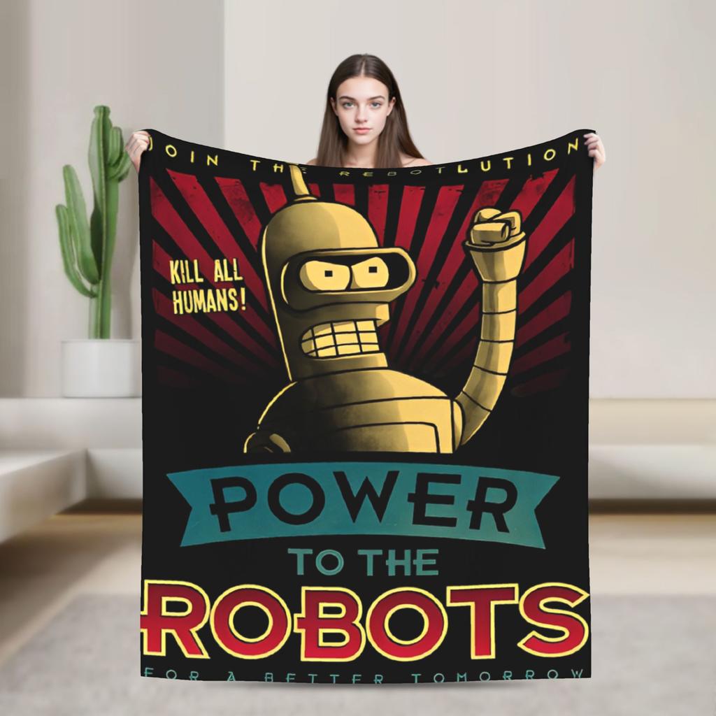 Bendered Robot Fry Leela Cartoon Blanket Planet Express Flannel Throw Blankets Bedroom Sofa Decoration Thin Bedspread Portable