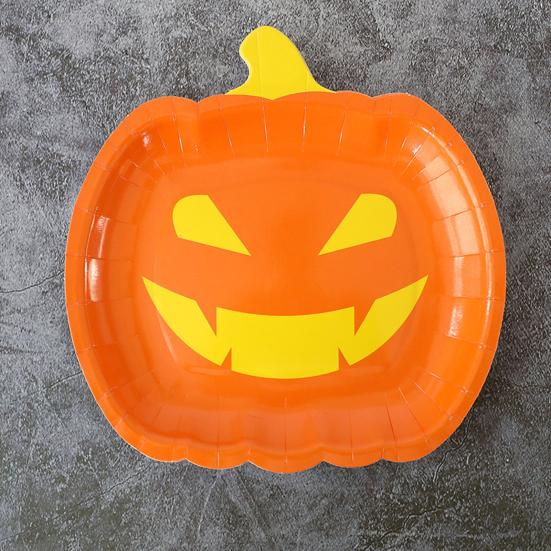 Хэллоуин Тыква Бумажные тарелки Черные Оранжевые Тарелки-гримасы тыквы Одноразовые сервировочные подносы для угощений на Хэллоуин