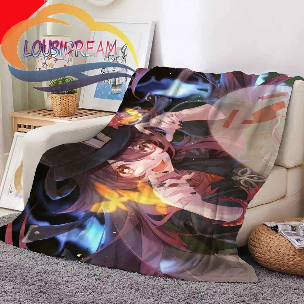 Adventure Game Genshin Impact Cartoon Flannel Blanket Cozy Bed Lightweight Soft Throw Sofa Quilt for All Seasons