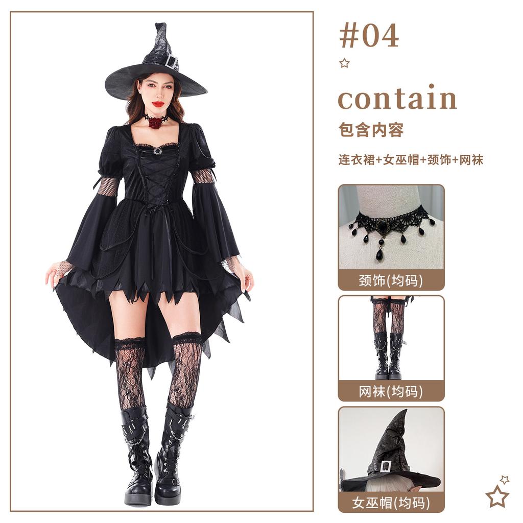 Halloween Witch Costume Adult Black Gothic Dress Stage Costume Mori Witch Hat Costume