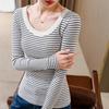 Striped Bottoming Shirt Women's 2025 New Women's Clothing Thin Big Round Neck Long-sleeved T-shirt Elastic Inner Waist Top