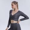 Одежда для йоги Bubble Top Cross Fitness Sexy Crop Solid Color Yoga Long Sleeve Woman