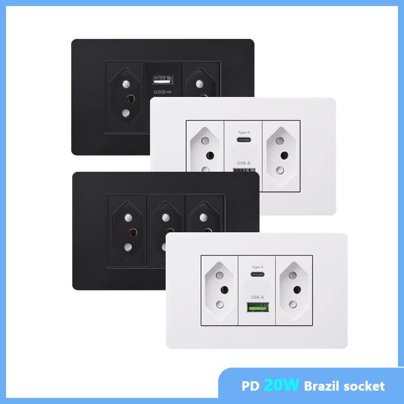 Стандартная для Бразилии настенная розетка 20A PD 3.0 20W Type-C Dual USB быстрая зарядка розетка 118*75 мм огнестойкая панель ПК USB розетка