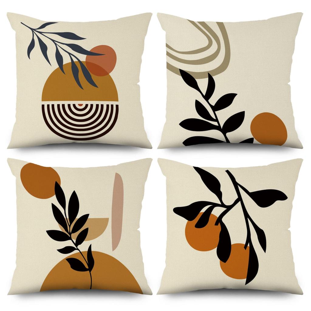 4Pcs Abstract Earth Tone Cushion Covers, Textured Orange Blue Beige Pillow Cases For Sofa Bedroom Living Room 45X45Cm
