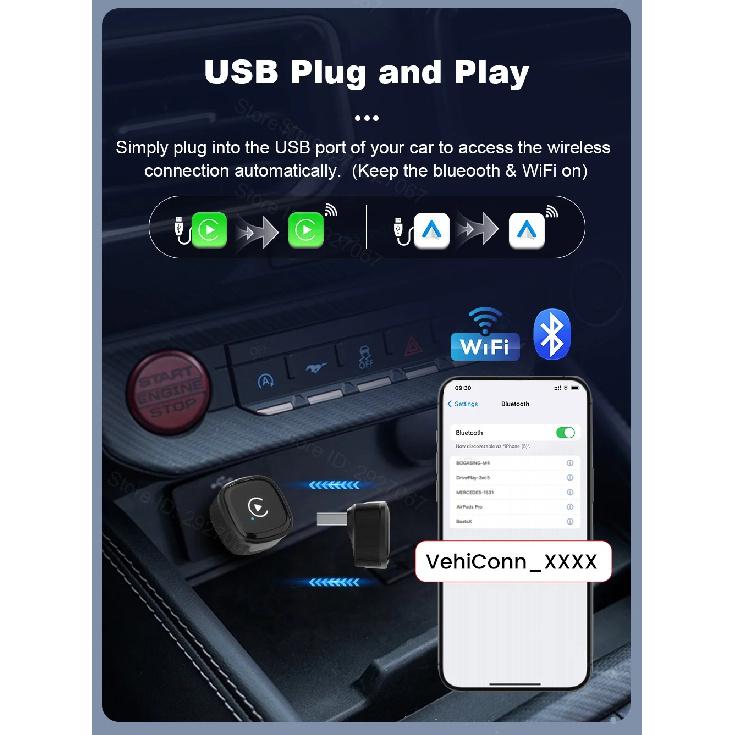 Mini Ultra 4 Wireless Android Auto Box CarPlay Adapter Wired To Wireless Dual Mode USB Plug and Play Car Play Dongle OTA Update