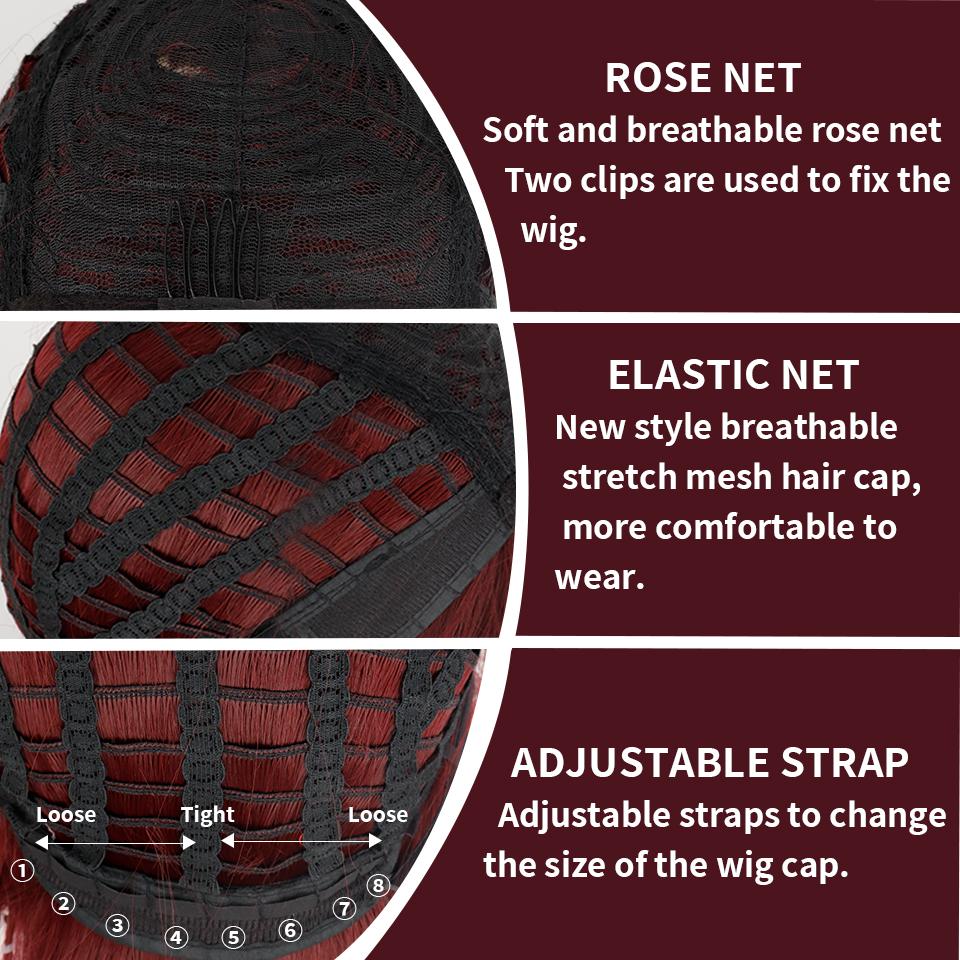 XINRAN Long Straight Wine Red Wig With Bang Synthetic Wigs for Women Heat Resistant Natural Hair for Daily Halloween Cosplay Party