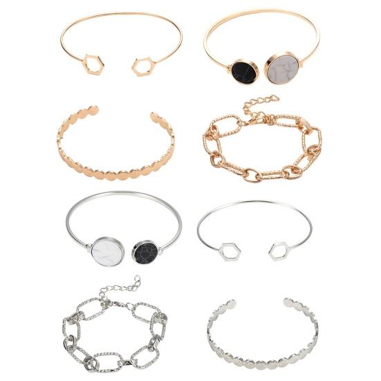 4 шт./компл. набор женских браслетов с мраморным отверстием, регулируемая длина, сплав, зажим-лобстер, ретро полая цепочка, женский браслет, набор, наручные выпускные повседневные украшения