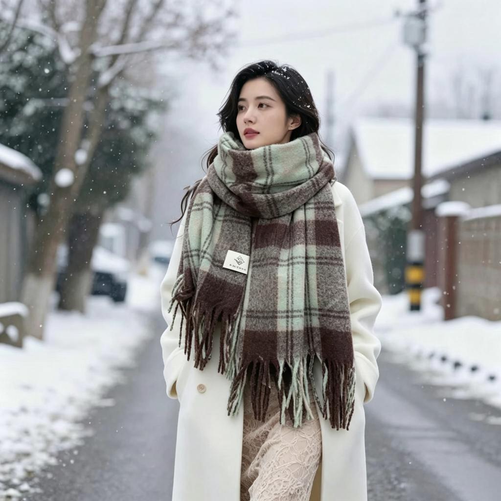 Harbin Tourism Blue Scarf Women's Autumn and Winter Atmosphere Advanced Warm Equipment Northeast Wear Scarf