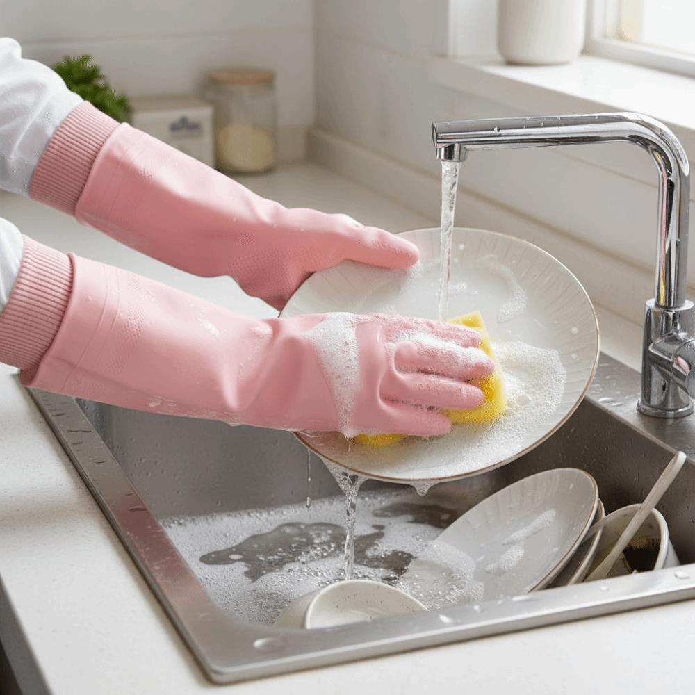 Водонепроницаемые перчатки для мытья посуды Теплые флисовые утолщенные перчатки для уборки Износостойкие Резьбовая манжета Перчатки для ведения хозяйства