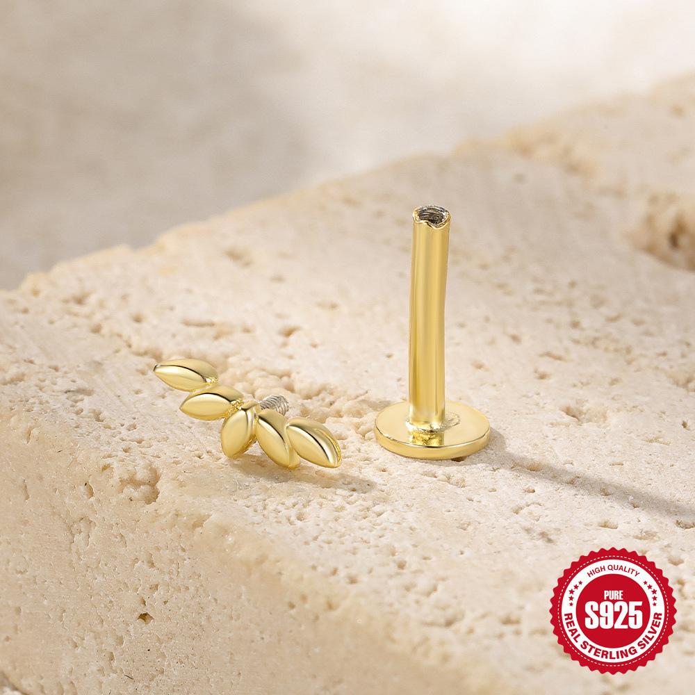 Серьги-гвоздики для пирсинга хряща из стерлингового серебра S925 с бриллиантами в форме лотоса, спиральные, многоразмерные, 5/6/8 мм