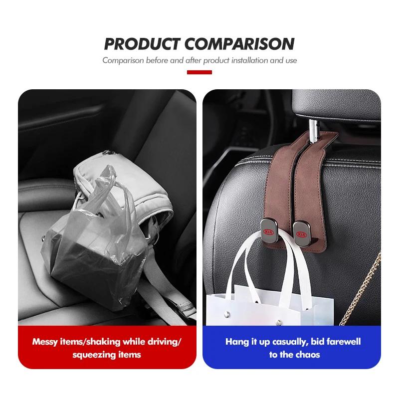 Car Seat Back Headrest Suede Hooks Organizer Holder Clips Accessories For Kia Morning Picanto Rio Stonic Sportage Ceed Optima Fo jby123
