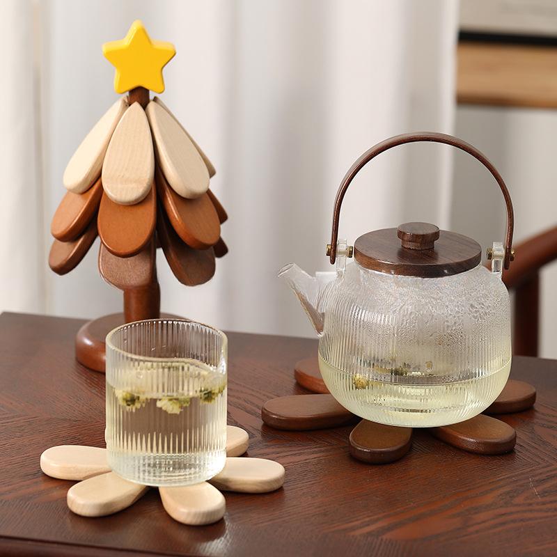 Christmas Tree Insulation Mat Solid Wood Set Dining Table Anti Scalding Mat Pot Mat Creative Home Decoration Coasters for Pots