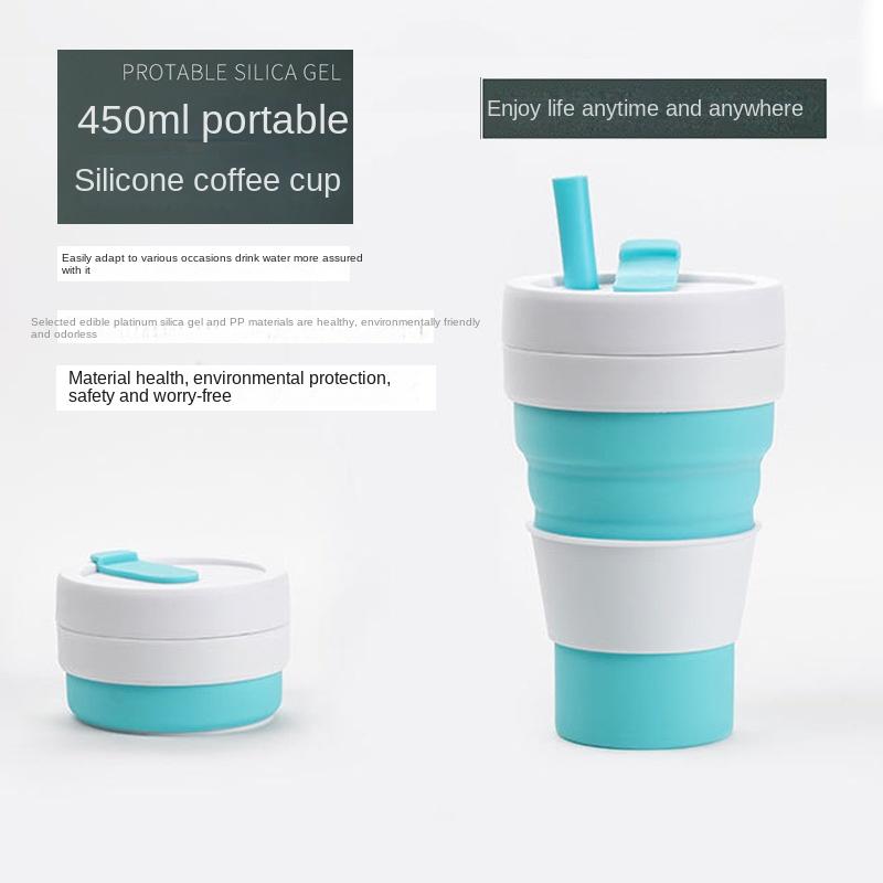 Силиконовая чашка для кофе, силиконовая складная чашка для воды, карманная чашка, выдвижная бутылка для воды, чашка для воды, портативная для путешествий, 450 мл