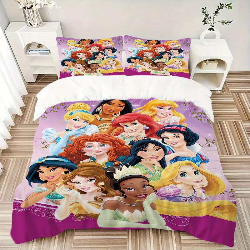 3pcs Disney Princesses Bedding Set - Includes 1 Quilt Cover and 2 Pillowcases, Comfortable Bedding with Stylish Design for Bedroom, Machine Washa