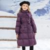 -30℃ Длинная куртка для девочек Зимняя однотонная толстая теплая модная парка с капюшоном для детей 5-12 лет Хлопковый пуховый комбинезон