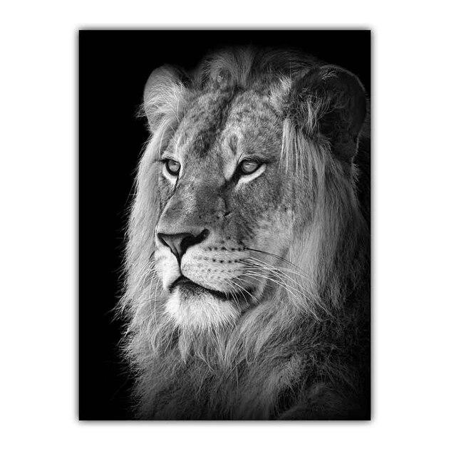 Новое скандинавское современное искусство, холст с изображением животных, черно-белый постер с изображением льва, офисная настенная живопись, гостиная, украшение для дома, фреска без рамки