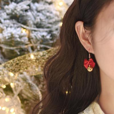 Серьги-колокольчики с красным бантом на Рождество и Новый год