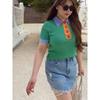 50% Off Miss Biggie Fashion Plus Size Slim Looking Easiest for Match Color Matching Half Placket Short-Sleeved Knitting Polo Shirt