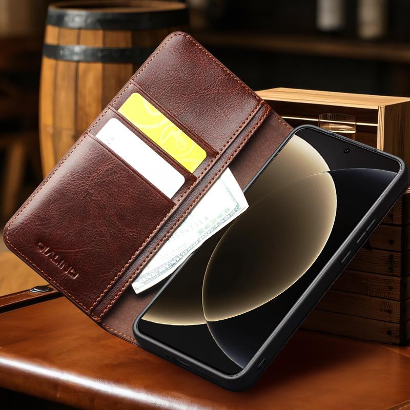 QIALINO Чехол-кошелек-подставка из натуральной коровьей кожи для Xiaomi 15 Ultra