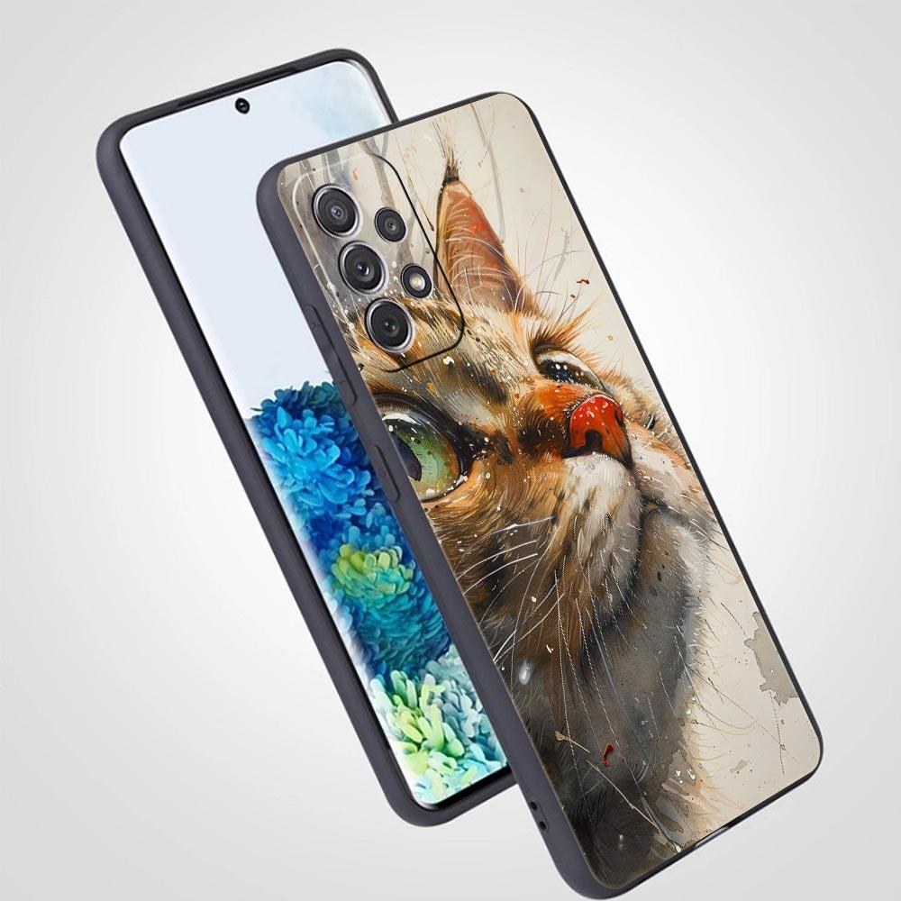 Милый Чехол для Телефона с Кошкой для Samsung Galaxy A55 A35 A17 A07 A15 A13 A25 A51 A71 A72 A73 A32 A52 A52S A41 5G Мягкий ТПУ Чехол Fundas Сумка