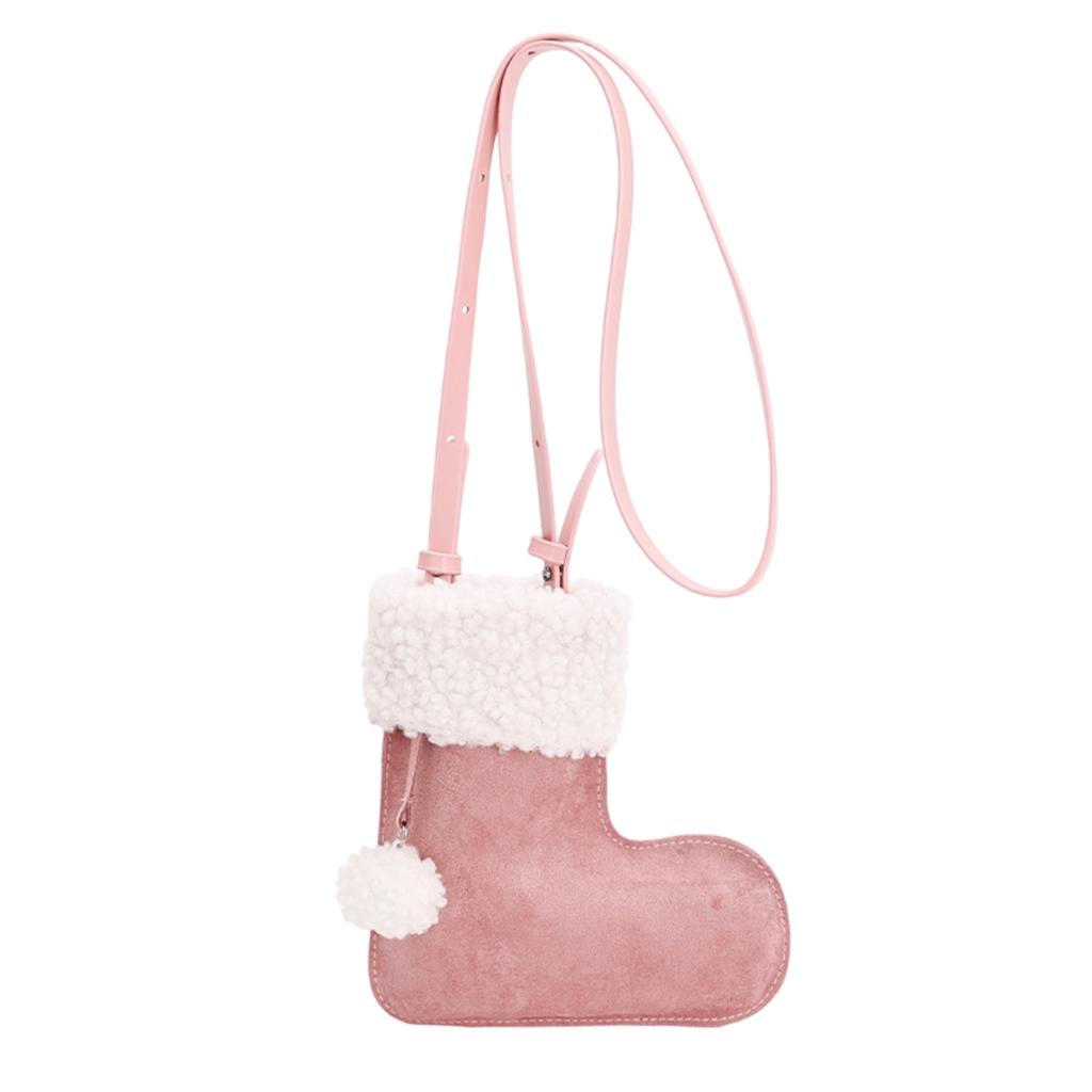 Christmas Deerskin Shoes Shape Solid Color Shoulder Crossbody Bag Cute Small Ball Ladies Shoulder Bag