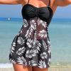 2Pcs/Set Women Summer Swimsuit Set Adjustable Straps Print Mesh Hem Bandeau Tops High Waist Swim Shorts Set