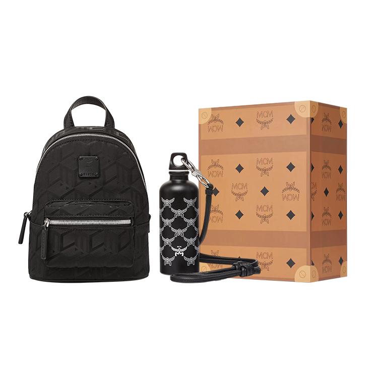 MCM Stark Bebe Boo Геометрический узор Нейлон Кожа Мини-рюкзак Унисекс-рюкзак Черный MMKDSVE04BK001