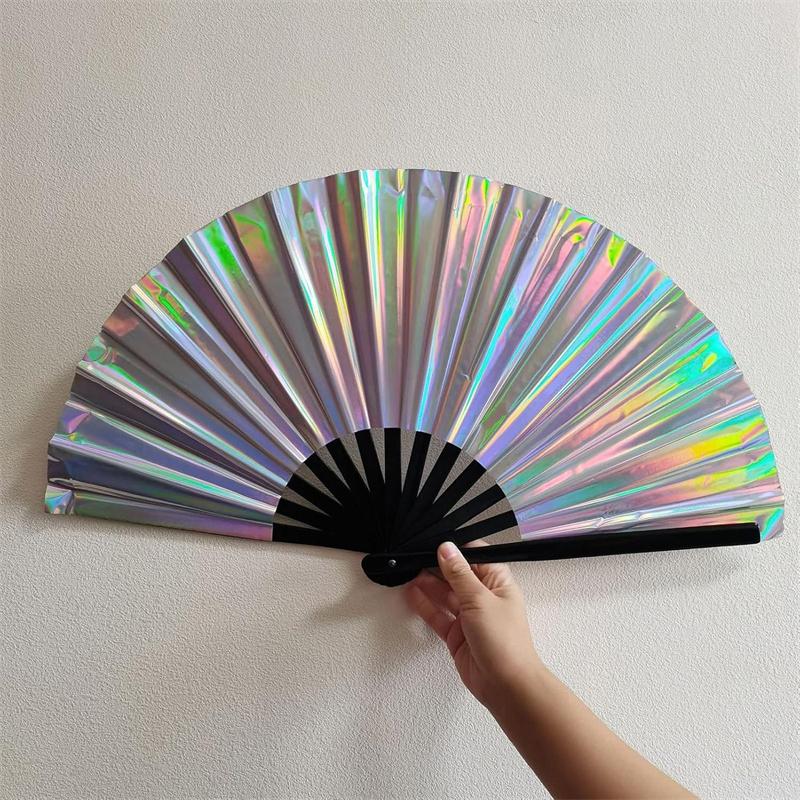 33Cm Glitter Hand Fan With Cover Bag Bamboo Bone Kung Fu Fan Large Foldable Festival Party Fan Dancing Fan For Party Supplies