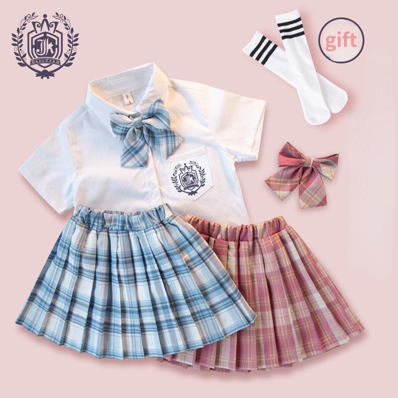 Детская униформа JK с короткими рукавами, юбка, полный комплект, костюм для девочек, студенческая форма